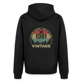 Jahrgang 1981 Original 1981 Retro Jubiläum 1981 - Unisex Premium Bio Zip Hoodie - Schwarz - Hinten - Nico (187cm)