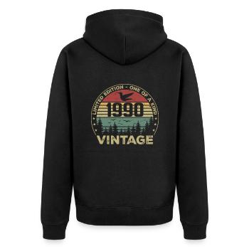 Vintage 1990's Original 1990's Retro Anniversary 1990's - Unisex Premium Organic Zip Hoodie - black - Back - Nico (187cm)