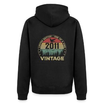 Vintage 2011 Original 2011 Retro Anniversary 2011 - Unisex Premium Organic Zip Hoodie - black - Back - Nico (187cm)