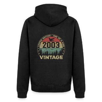 Jahrgang 2003 Original 2003 Retro Jubiläum 2003 - Unisex Premium Bio Zip Hoodie - Schwarz - Hinten - Nico (187cm)