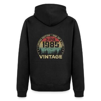 Cadeau Juin 1985 Anniversaire Juin 1985 Juin 1985 - Veste à capuche bio Premium Unisexe - noir - Dos - Nico (187cm)