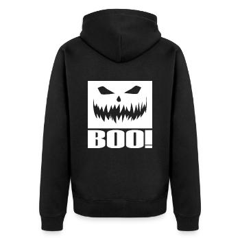 HALLOWEEN HORROR NACHT - Unisex Premium Bio Zip Hoodie - Schwarz - Hinten - Nico (187cm)