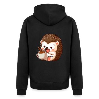 Igel Koffein Comic lustiger schockierter Igel - Unisex Premium Bio Zip Hoodie - Schwarz - Hinten - Nico (187cm)