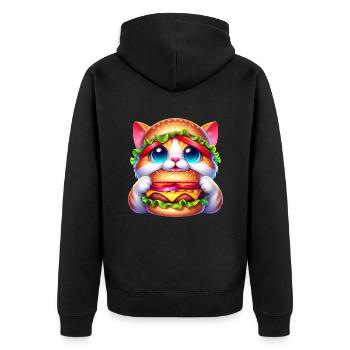 Funny Cat Burger Hat Whimsical Cute Fast Food - Unisex Premium Organic Zip Hoodie - black - Back - Nico (187cm)