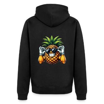 Starke Ananas mit Sonnenbrille Cartoon - Unisex Premium Bio Zip Hoodie - Schwarz - Hinten - Nico (187cm)