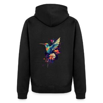 Colibri aux ailes de fleur - Oiseau coloré - Veste à capuche bio Premium Unisexe - noir - Dos - Nico (187cm)