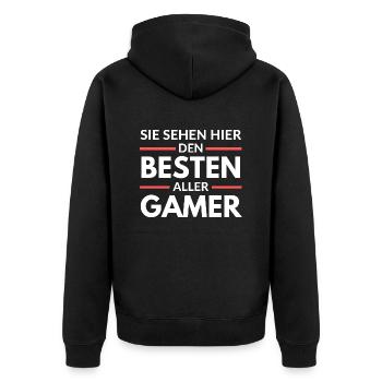 Sie sehen hier den Besten aller Gamer - Unisex Premium Bio Zip Hoodie - Schwarz - Hinten - Nico (187cm)