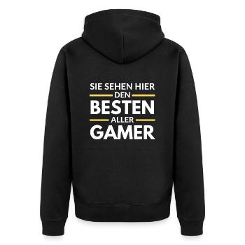 Sie sehen hier den Besten aller Gamer - Unisex Premium Bio Zip Hoodie - Schwarz - Hinten - Nico (187cm)