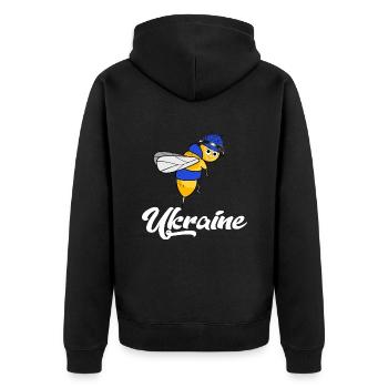 support ukraine ukrainebiene freiheit in blue-yellow - Unisex Premium Organic Zip Hoodie - black - Back - Nico (187cm)
