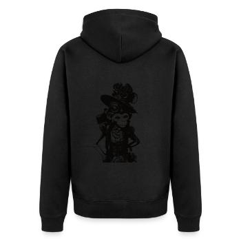 Steampunk crazy Monkey im einzigartigen Design - Unisex Premium Bio Zip Hoodie - Schwarz - Hinten - Nico (187cm)
