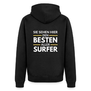 Sie sehen hier den Besten aller Surfer - Unisex Premium Bio Zip Hoodie - Schwarz - Hinten - Nico (187cm)