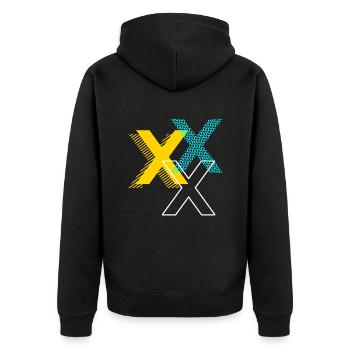 X Buchstabe - Unisex Premium Bio Zip Hoodie - Schwarz - Hinten - Nico (187cm)
