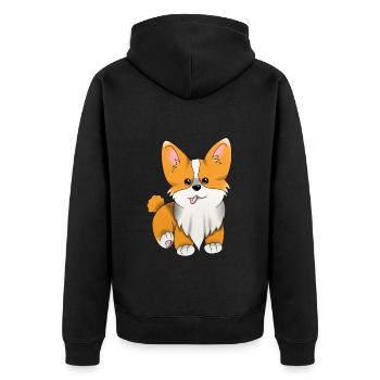 1 1 Corgi Blank - Unisex Premium Bio Zip Hoodie - Schwarz - Hinten - Nico (187cm)