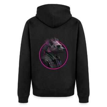 pink Punk Hyäne in Lederjacke - Unisex Premium Bio Zip Hoodie - Schwarz - Hinten - Nico (187cm)
