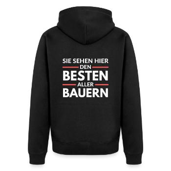Sie sehen hier den Besten aller Bauern - Unisex Premium Bio Zip Hoodie - Schwarz - Hinten - Nico (187cm)