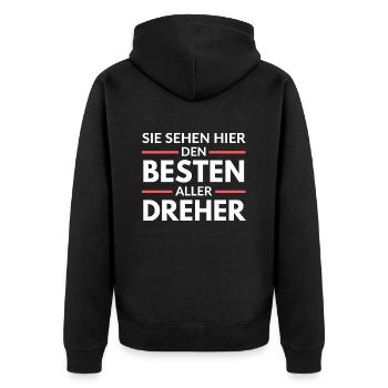 Sie sehen hier den Besten aller Dreher - Unisex Premium Bio Zip Hoodie - Schwarz - Hinten - Nico (187cm)