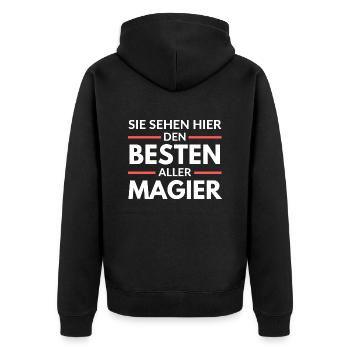 Sie sehen hier den Besten aller Magier - Unisex Premium Bio Zip Hoodie - Schwarz - Hinten - Nico (187cm)