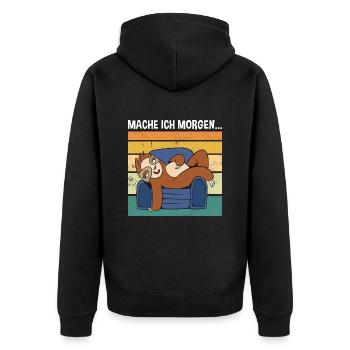 Mache Ich Morgen... Süßes Faultier - Unisex Premium Bio Zip Hoodie - Schwarz - Hinten - Nico (187cm)