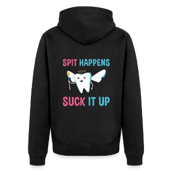 Hygienist Spit Happens Suck It Up Dental Assistant - Unisex Premium Bio Zip Hoodie - Schwarz - Hinten - Nico (187cm)