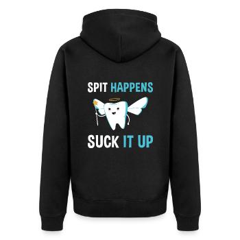 Hygienist Spit Happens Suck It Up Dental Assistant - Unisex Premium Bio Zip Hoodie - Schwarz - Hinten - Nico (187cm)