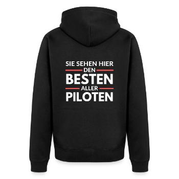 Sie sehen hier den Besten aller Piloten - Unisex Premium Bio Zip Hoodie - Schwarz - Hinten - Nico (187cm)