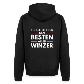 Sie sehen hier den Besten aller Winzer - Unisex Premium Bio Zip Hoodie - Schwarz - Hinten - Nico (187cm)