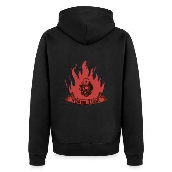 Feuer und Flamme - Unisex Premium Bio Zip Hoodie - Schwarz - Hinten - Nico (187cm)