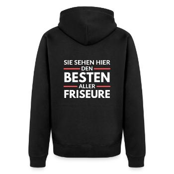 Sie sehen hier den Besten aller Friseure - Unisex Premium Bio Zip Hoodie - Schwarz - Hinten - Nico (187cm)