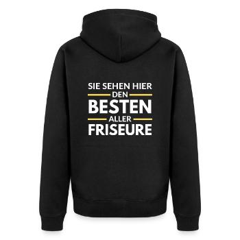 Sie sehen hier den Besten aller Friseure - Unisex Premium Bio Zip Hoodie - Schwarz - Hinten - Nico (187cm)