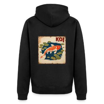 Koi Vintage Schild - Unisex Premium Bio Zip Hoodie - Schwarz - Hinten - Nico (187cm)