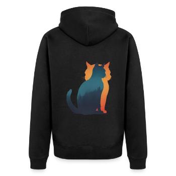 Schattenspiel: Katze im Wald - Unisex Premium Bio Zip Hoodie - Schwarz - Hinten - Nico (187cm)