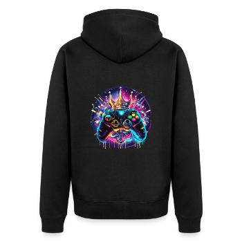Synthwave Gamer Controller with Crown - Unisex Premium Organic Zip Hoodie - black - Back - Nico (187cm)