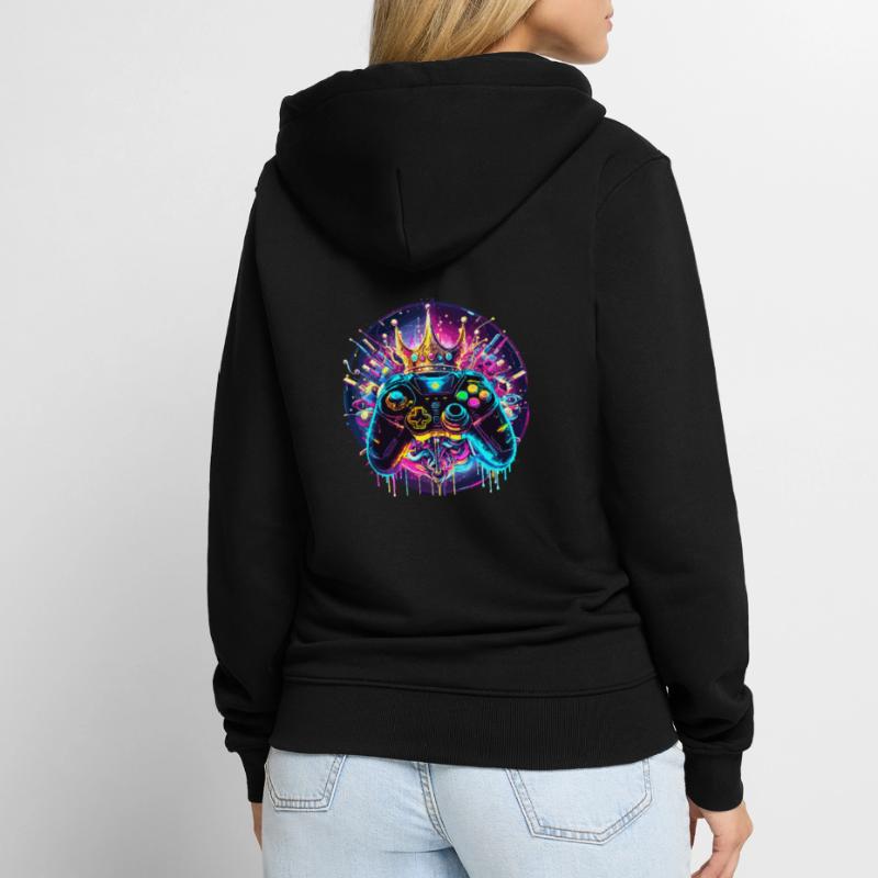 Synthwave Gamer Controller mit Krone Unisex Premium Bio Zip Hoodie