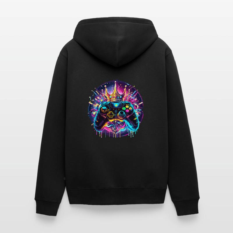 Synthwave Gamer Controller mit Krone Unisex Premium Bio Zip Hoodie