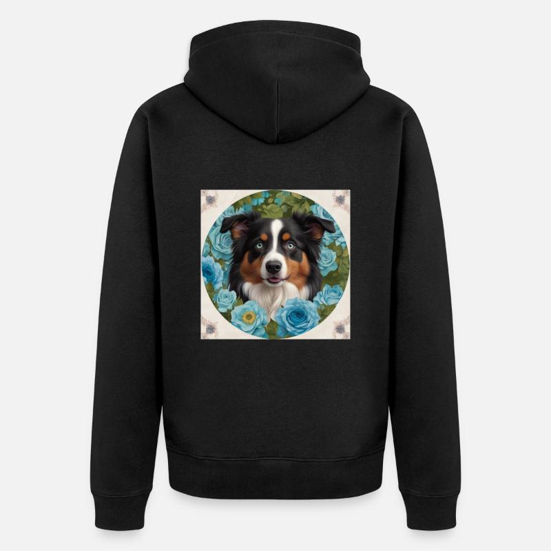Blauäugiger Australian Shepherd - Unisex Premium Bio Zip Hoodie - Schwarz