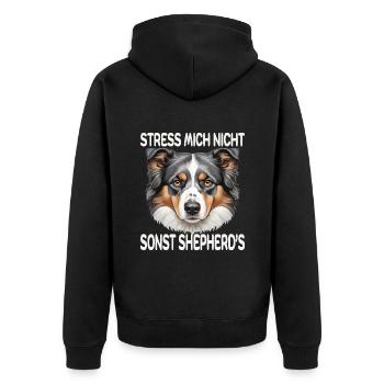 Australian Shepherd Stress mich nicht - Unisex Premium Bio Zip Hoodie - Schwarz - Hinten - Nico (187cm)