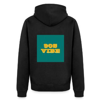 90er Jahre Vibe - Unisex Premium Bio Zip Hoodie - Schwarz - Hinten - Nico (187cm)