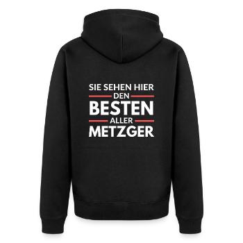 Sie sehen hier den Besten aller Metzger - Unisex Premium Bio Zip Hoodie - Schwarz - Hinten - Nico (187cm)