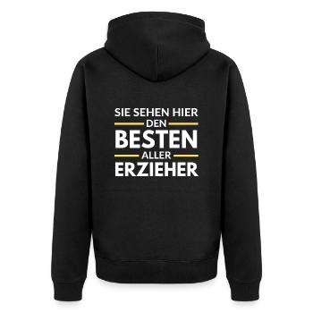 Sie sehen hier den Besten aller Erzieher - Unisex Premium Bio Zip Hoodie - Schwarz - Hinten - Nico (187cm)