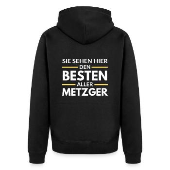Sie sehen hier den Besten aller Metzger - Unisex Premium Bio Zip Hoodie - Schwarz - Hinten - Nico (187cm)