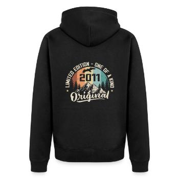 2011 Original Vintage Geburtstagsgeschenk 2011 - Unisex Premium Bio Zip Hoodie - Schwarz - Hinten - Nico (187cm)