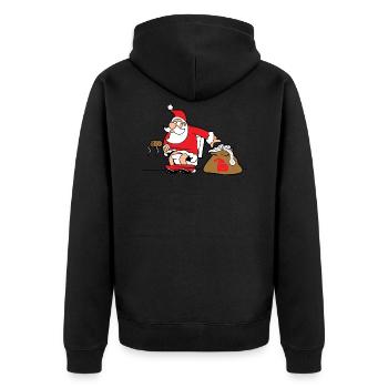 Lustiger Weihnachtsmann Santa Claus Weihnachten - Unisex Premium Bio Zip Hoodie - Schwarz - Hinten - Nico (187cm)