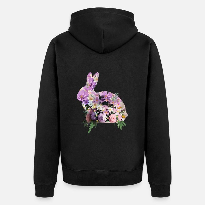 Fleurs lapin de Pâques - Veste à capuche bio Premium Unisexe - noir