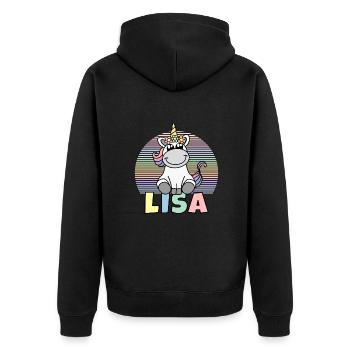 Nom de la licorne Lisa - Veste à capuche bio Premium Unisexe - noir - Dos - Nico (187cm)