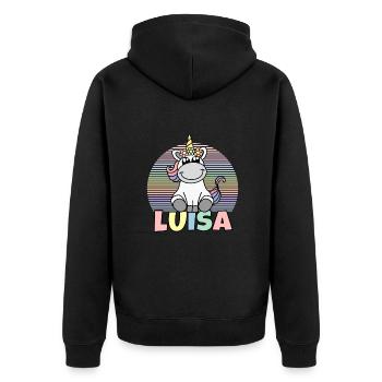 Luisa Einhorn Name - Unisex Premium Bio Zip Hoodie - Schwarz - Hinten - Nico (187cm)