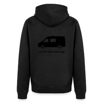 Sprinter Van Life Bus schwarzer Schriftzug - Unisex Premium Bio Zip Hoodie - Schwarz - Hinten - Nico (187cm)