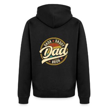 Dada Papa Bruh Vatertagsgeschenk 2024 - Unisex Premium Bio Zip Hoodie - Schwarz - Hinten - Nico (187cm)