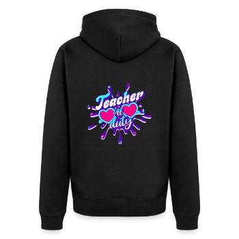 Last day school holidays summer teacher - Unisex Premium Organic Zip Hoodie - black - Back - Nico (187cm)