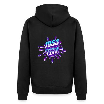Cooles Jahr 1953 Jubiläum 70 Jahre - Unisex Premium Bio Zip Hoodie - Schwarz - Hinten - Nico (187cm)