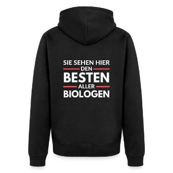 Sie sehen hier den Besten aller Biologen - Unisex Premium Bio Zip Hoodie - Schwarz - Hinten - Nico (187cm)